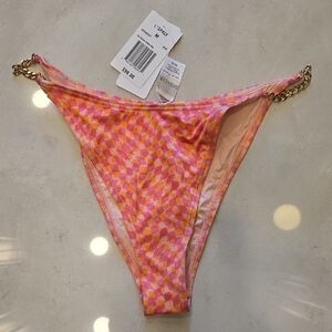 l*space Pink and Orange Checkerboard Bikini Bottom with Gold Chain Accent